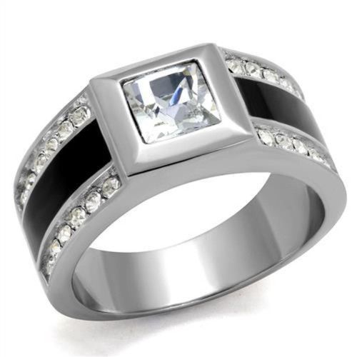 Men's Stainless Steel Ring with Clear Top Grade Crystals - Size 12 - IMAGE 1