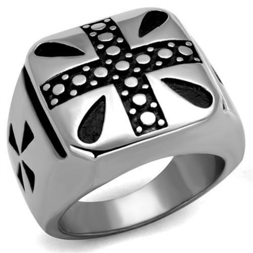 Men's High Polished Stainless Steel Cross Shaped Ring with Black Jet Epoxy - Size 8 (Pack of 2) - IMAGE 1