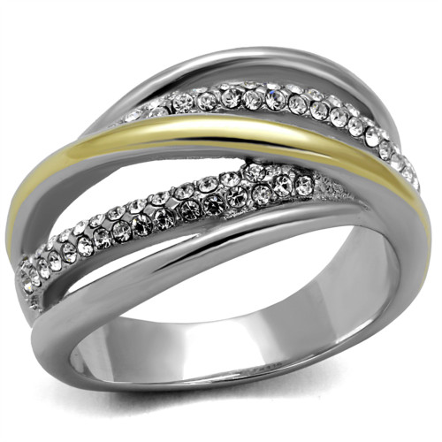 Women's Two-Tone IP Gold Stainless Steel Ring with Clear Top Grade Crystals - Size 6 (Pack of 2) - IMAGE 1