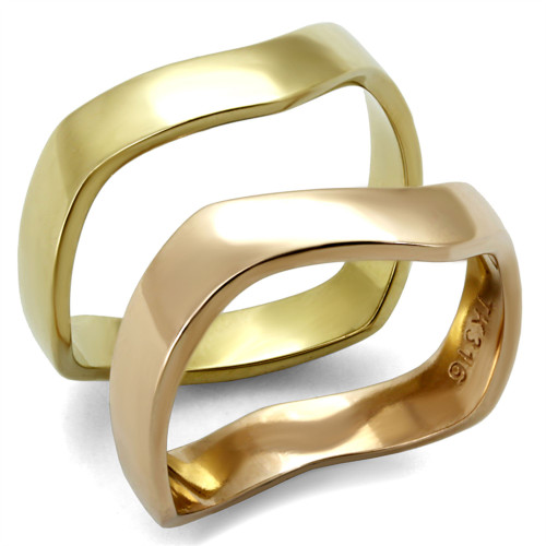 2-Piece Women's Ion Plated Gold and Rose Gold Stainless Steel Ring Set, Size 5 (Pack of 2) - IMAGE 1