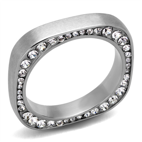 Women's High Polished Stainless Steel Ring with Clear Top Grade Crystals - Size 6 - IMAGE 1