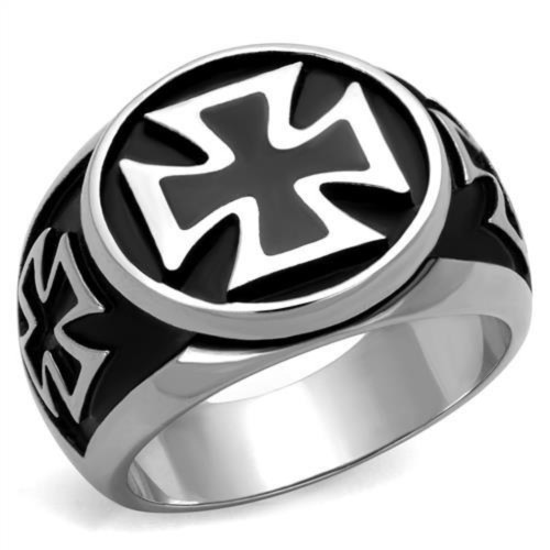 Men's High Polished Cross Design Stainless Steel Ring with Black Jet Epoxy - Size 9 (Pack of 2) - IMAGE 1