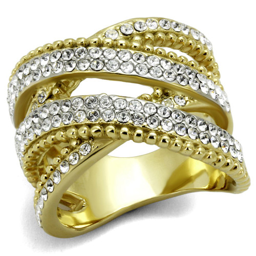 Women's Two-Tone Gold IP Stainless Steel Infinity Style Ring with Clear Crystals - Size 6 - IMAGE 1