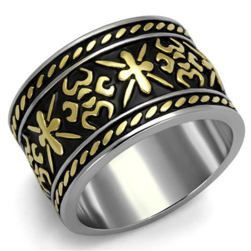 Men's Two-Tone Gold Ion Plated Stainless Steel Epoxy Black Jet Ring - Size 9 - IMAGE 1