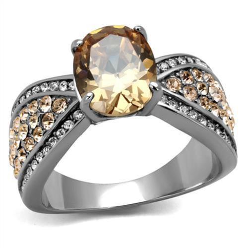 Women's Stainless Steel Engagement Ring with Champagne CZ and Clear Stones - Size 8 - IMAGE 1
