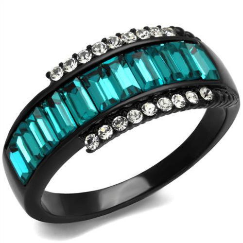 Women's Black IP Stainless Steel Ring with Clear and Blue Zircon Crystals - Size 7 - IMAGE 1