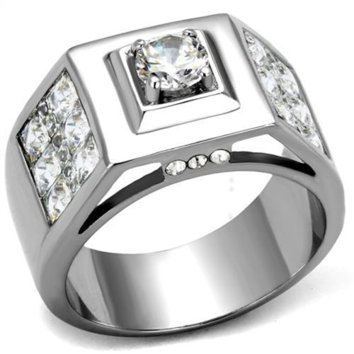 Men's Stainless Steel High Polished Ring with AAA Grade CZ Stones - Size 9 - IMAGE 1