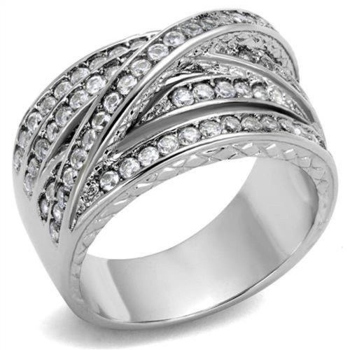 Stainless Steel Women's Pave Ring with Round Cubic Zirconia - Size 7 (Pack of 2) - IMAGE 1