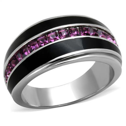 Women's Stainless Steel Tapered Ring with Amethyst Crystals - Size 7 - IMAGE 1