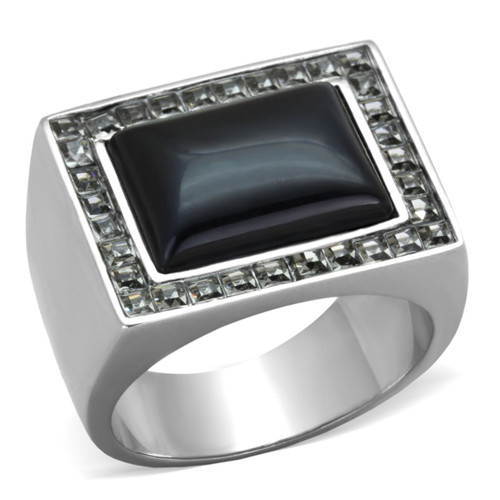 Men's Stainless Steel Ring with Smoked Quartz Synthetic Cat Eye Stone - Size 13 - IMAGE 1