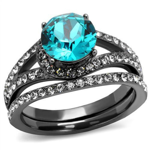 2-Piece Women's Stainless Steel Wedding Ring Set with Blue Zircon Crystals, Size 6 - IMAGE 1