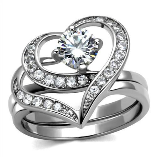Set of 2 Women's Stainless Steel Heart Shaped Rings with Round CZ Stones, Size 5 - IMAGE 1