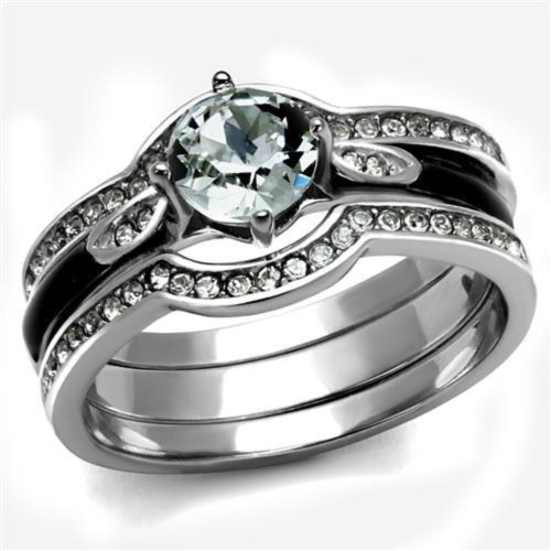 Set of 3 Women's Stainless Steel Ring with Round Crystals, Size 9 - IMAGE 1