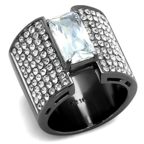 Women's Light Black Ion Plated Stainless Steel Ring with CZ Stones, Size 6 - IMAGE 1