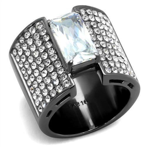 Women's Light Black Ion Plated Stainless Steel Ring with CZ Stones, Size 8 - IMAGE 1