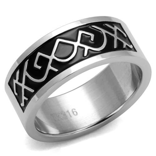 Men's High Polished Stainless Steel Ring with Black Jet Epoxy, Size 8 (Pack of 2) - IMAGE 1