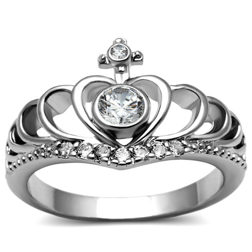 Women's Stainless Steel Crown Shaped Ring with Round Cubic Zirconia, Size 5 (Pack of 2) - IMAGE 1