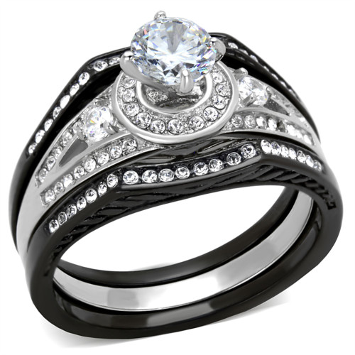3-Piece Women's Stainless Steel Wedding Ring Set with Clear Cubic Zirconia, Size 8 - IMAGE 1