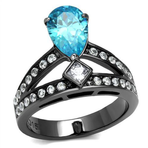 Women's Ion Plated Stainless Steel Engagement Ring with Sea Blue CZ Stone - Size 8 - IMAGE 1