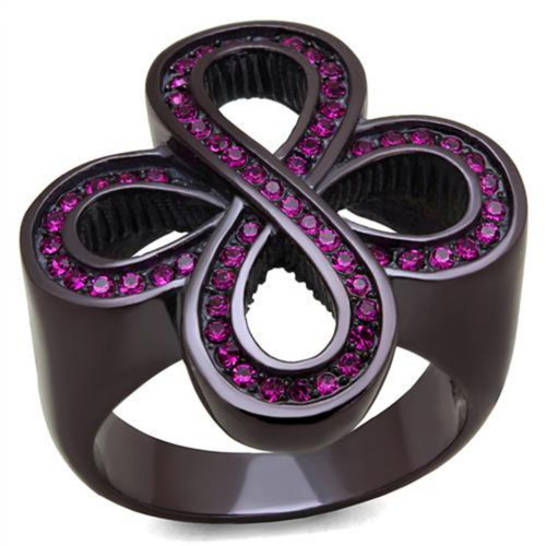 Women's Stainless Steel Ring with Fuchsia Crystal - Size 6 - IMAGE 1