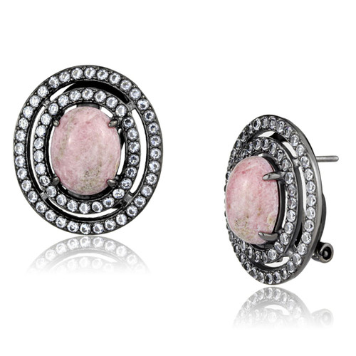 Women's Stainless Steel Stud Earrings with Light Rose Semi-Precious Coral Stones - IMAGE 1