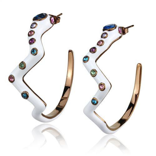 Women's Stainless Steel J-Hoop Earrings with Multicolor Crystals - IMAGE 1