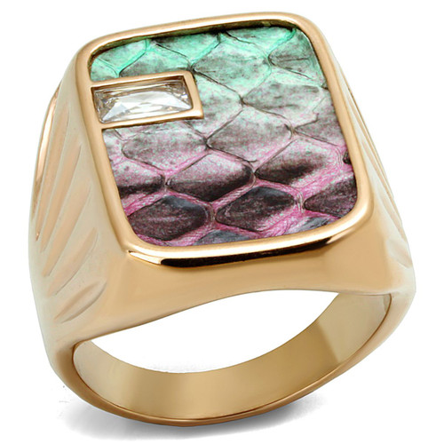 Women's Stainless Steel Ring with Multi Color Leather Stone - Size 13 - IMAGE 1