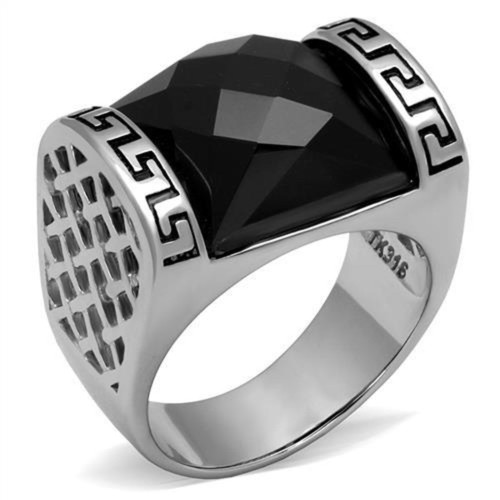 Men's Stainless Steel Ring with Synthetic Onyx Black Jet Stone - Size 12 (Pack of 3) - IMAGE 1