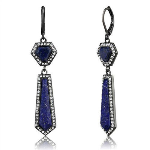 Women's Light Black IP Stainless Steel Earrings with Montana Precious Lapis Stone - IMAGE 1