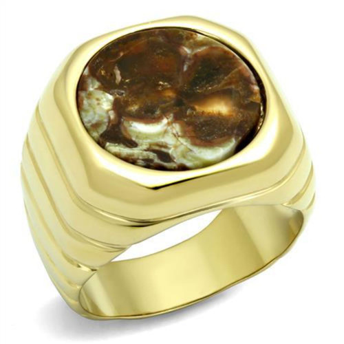 Stainless Steel Men's Ring with Smoked Quartz Semi Precious Oligoclase Stone - Size 10 - IMAGE 1