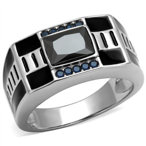 Men's Stainless Steel Ring with Black Diamond Oblong Cubic Zirconia - Size 8 (Pack of 2) - IMAGE 1