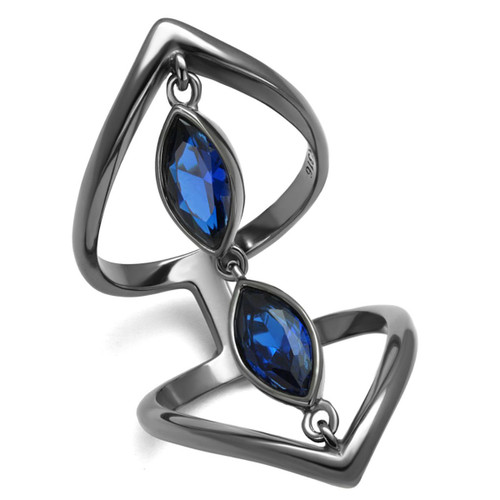 Women's Light Black IP Stainless Steel Ring with London Blue Synthetic Spinel, Size 7 - IMAGE 1