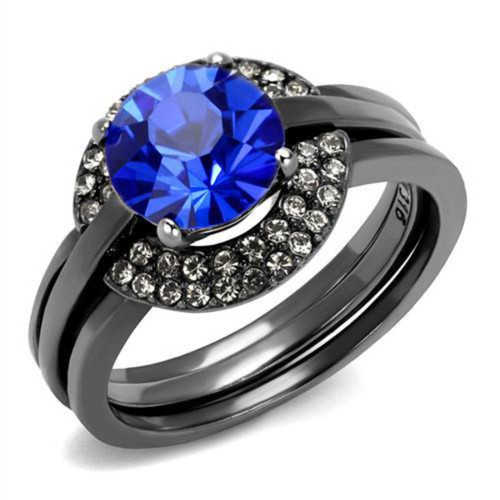 3-Piece IP Light Black Stainless Steel Wedding Ring Set with Sapphire Crystal, Size 5 - IMAGE 1