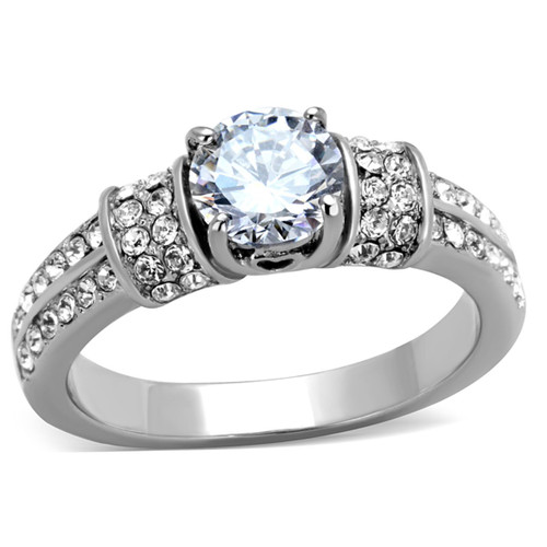 Stainless Steel Women's Engagement Pave Ring with Cubic Zirconia - Size 8 (Pack of 2) - IMAGE 1