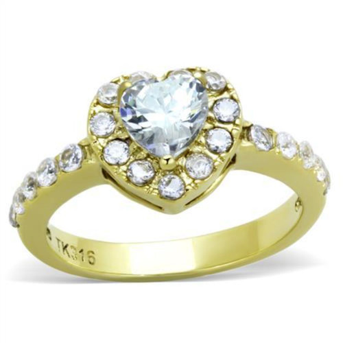 Gold IP Stainless Steel Women's Engagement Ring with Heart CZ Stone - Size 8 - IMAGE 1