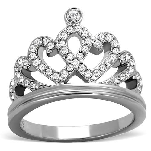 Stainless Steel Crown Shaped Women's Ring with Clear Crystals - Size 9 (Pack of 2) - IMAGE 1