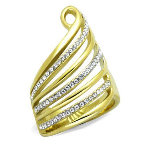 Women's Two Tone Gold IP Stainless Steel Ring with Clear Round Crystals - Size 5 - IMAGE 1