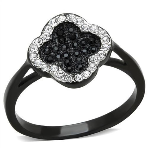 Women's Stainless Steel Flower Shaped Ring with Black Jet Crystals - Size 8 (Pack of 2) - IMAGE 1