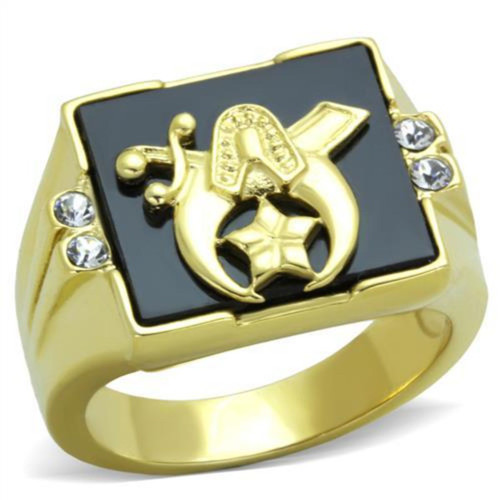 Men's Gold IP Stainless Steel Masonic Ring with Jet Black Synthetic Onyx Stone - Size 10 - IMAGE 1