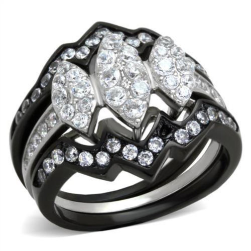3-Piece Women's Two-Tone Black IP Stainless Steel Wedding Ring Set with CZ, Size 7 - IMAGE 1
