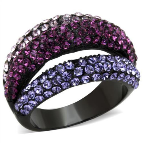 Women's IP Black Stainless Steel Ring with Multicolor Crystals - Size 6 - IMAGE 1