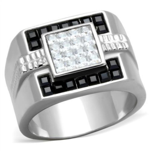 Men's Stainless Steel Ring with Black Jet Crystal and Clear Stones - Size 10 - IMAGE 1