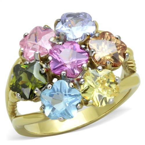 Women's Two Tone Gold IP Stainless Steel Ring with Multicolor Assorted Stones - Size 9 - IMAGE 1