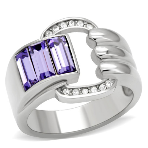 Women's Stainless Steel Ring with Tanzanite Crystal and Clear Stones - Size 5 (Pack of 2) - IMAGE 1