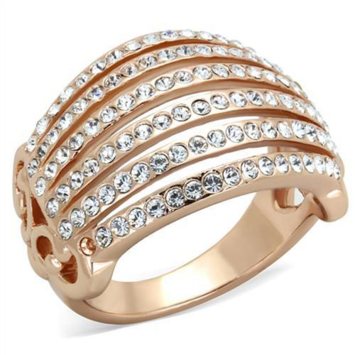Women's Rose Gold Ion Plated Stainless Steel Ring with Round Clear Crystals - Size 8 (Pack of 2) - IMAGE 1