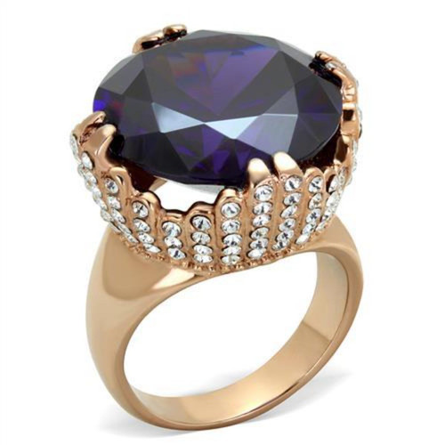 Women's IP Rose Gold Plated Stainless Steel Engagement Ring with Amethyst CZ - Size 6 - IMAGE 1