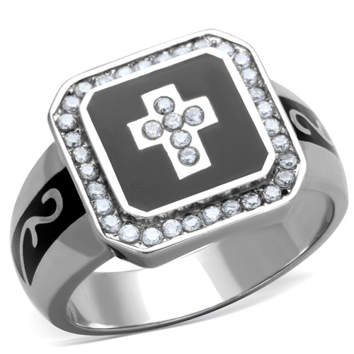 Women's Stainless Steel Cross Design Ring with Round CZ - Size 9 (Pack of 2) - IMAGE 1