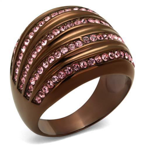 Women's IP Coffee Light Plated Stainless Steel Ring with Light Rose Crystals - Size 8 - IMAGE 1