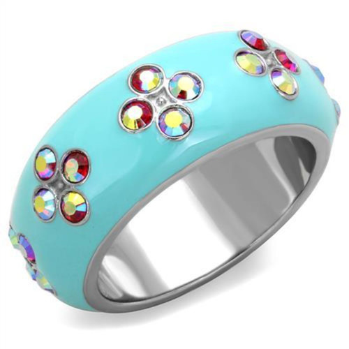 Blue Stainless Steel Women's Ring with Light Rose Crystals - Size 8 (Pack of 2) - IMAGE 1