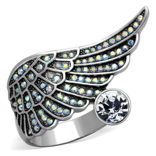 Stainless Steel Women's Wing Shaped Ring with Clear Crystals - Size 5 - IMAGE 1